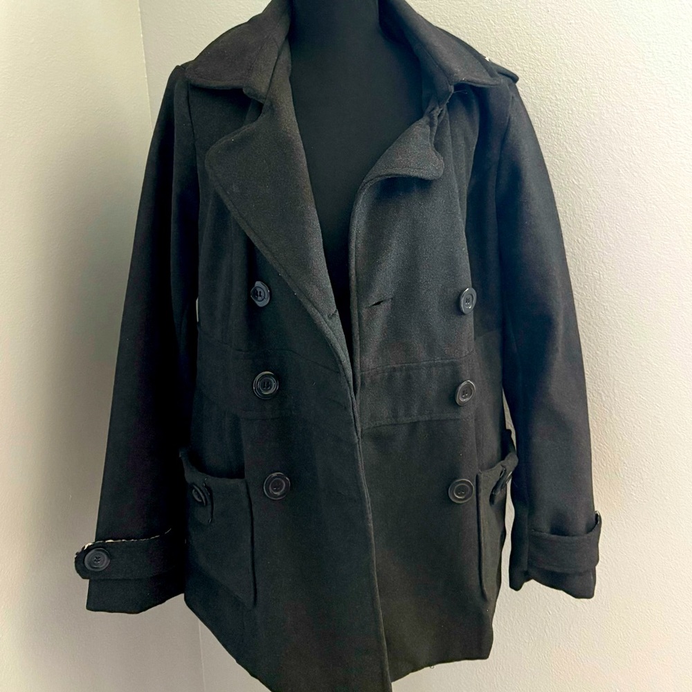 Outer Edge Hooded Pea Coat Womens LARGE Jacket Black Coat Jacket - barely worn